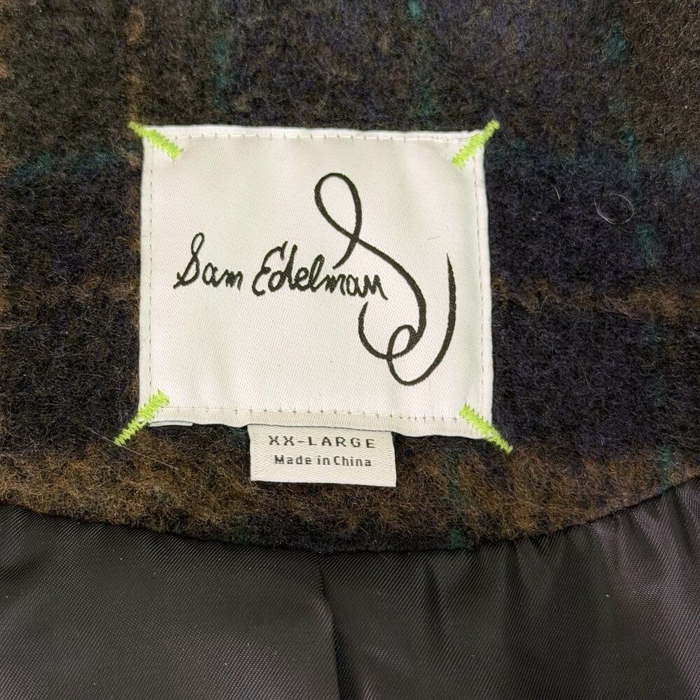 Sam Edelman Plaid Peacoat Womens XXL Double Breasted Dark Academia Preppy Gothic - Picture 14 of 16